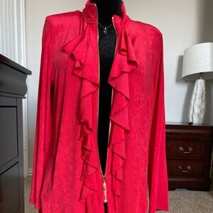 Chico's Traveler's Zip Up Ruffle Top